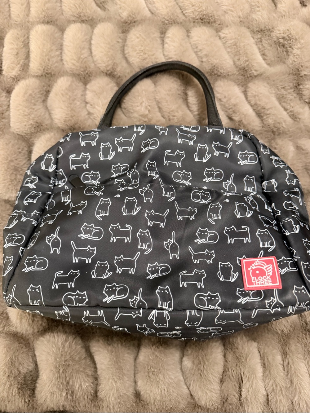 Black Cat Print insulated lunch bag